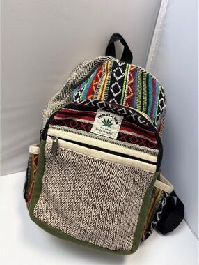 Rising International Himalayan Hemp Mini Backpack Made in Nepal Boho Tribal
